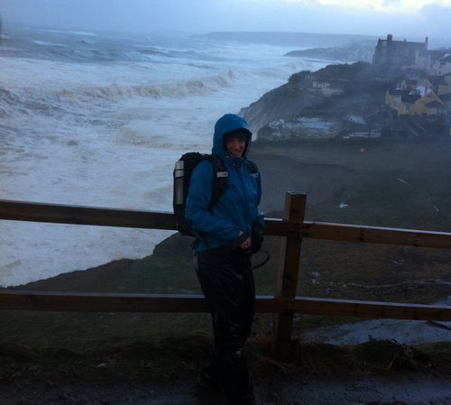 Claire in harsh British weather